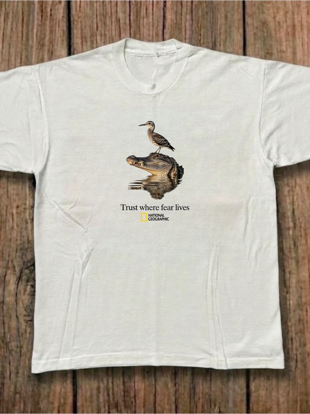 Gildan White Tee with Alligator and Bird Graphic